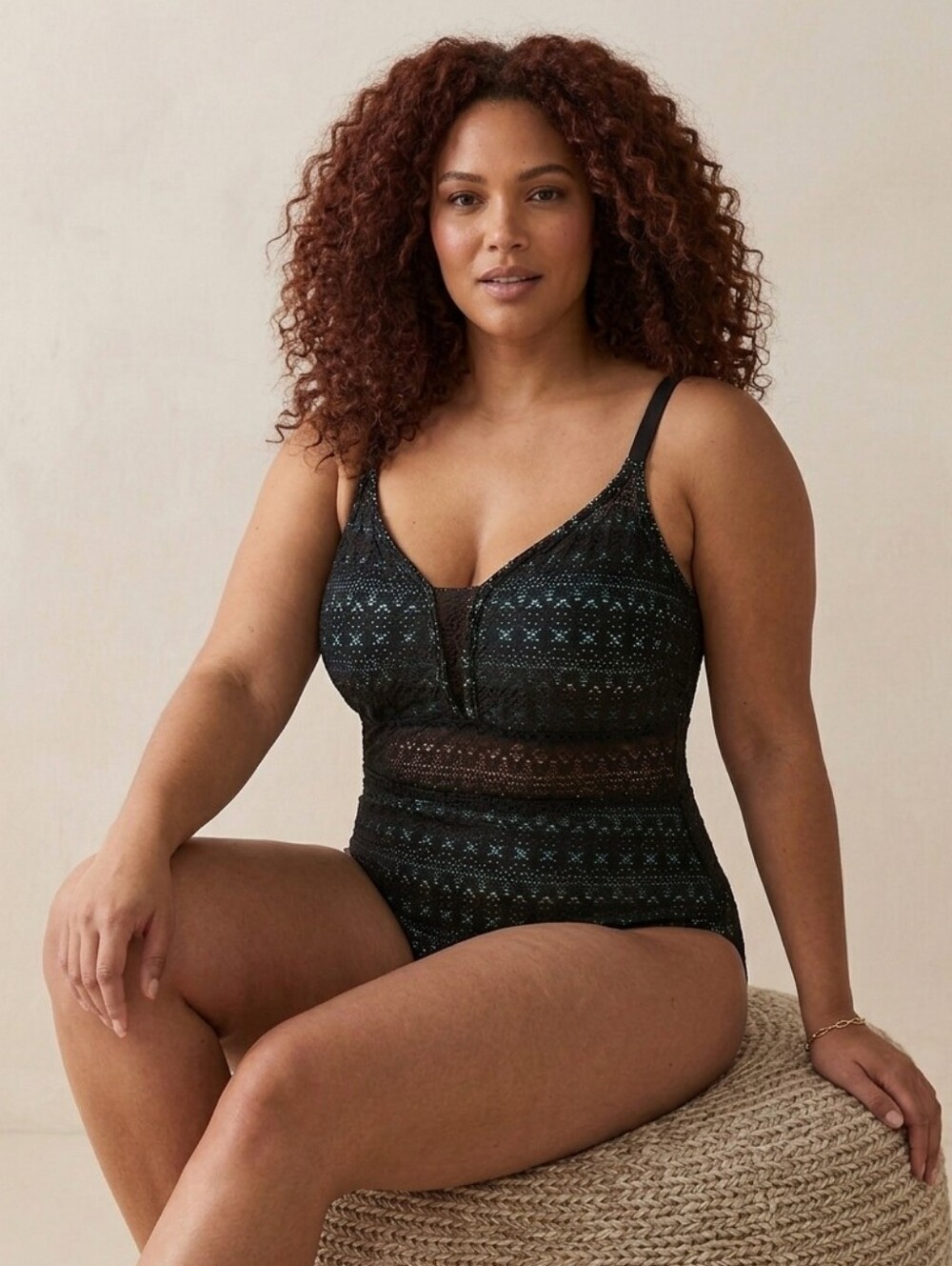 NWT Cactus Black Crochet Lace One-Piece Swimsuit,Plus Size 18